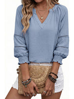 Women's 3/4 Sleeve V Neck Pleated Business Tops