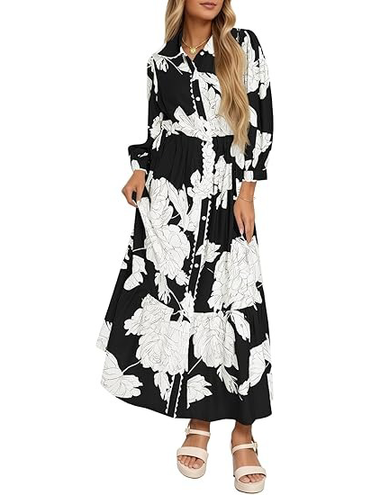 Women's Floral Print 3/4 Sleeve Ruffle Hem midi Dress