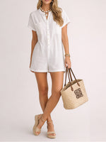 Women's Mandarin Collar Short Sleeve Romper