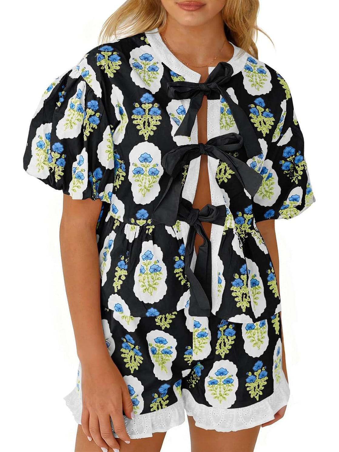Women's Floral Print Bow Tie Summer Set