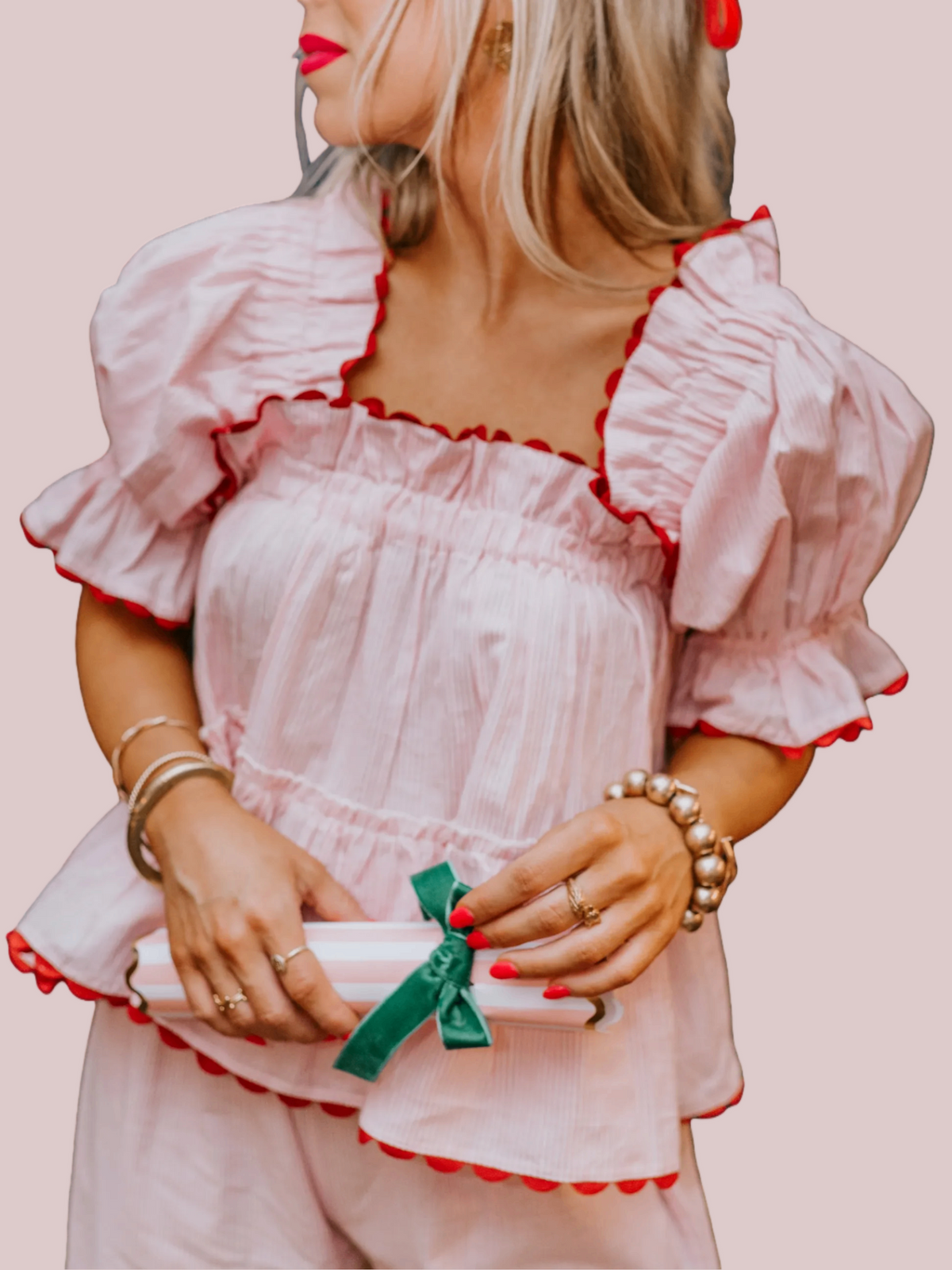 Valentine Ruffle Puff Sleeve Pajamas Set (Buy 2 Free Shipping)