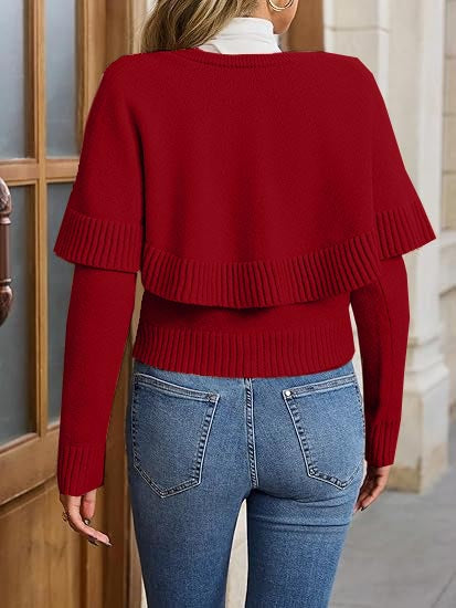Women'sLong Sleeve Fall Knit Cape Sweaters
