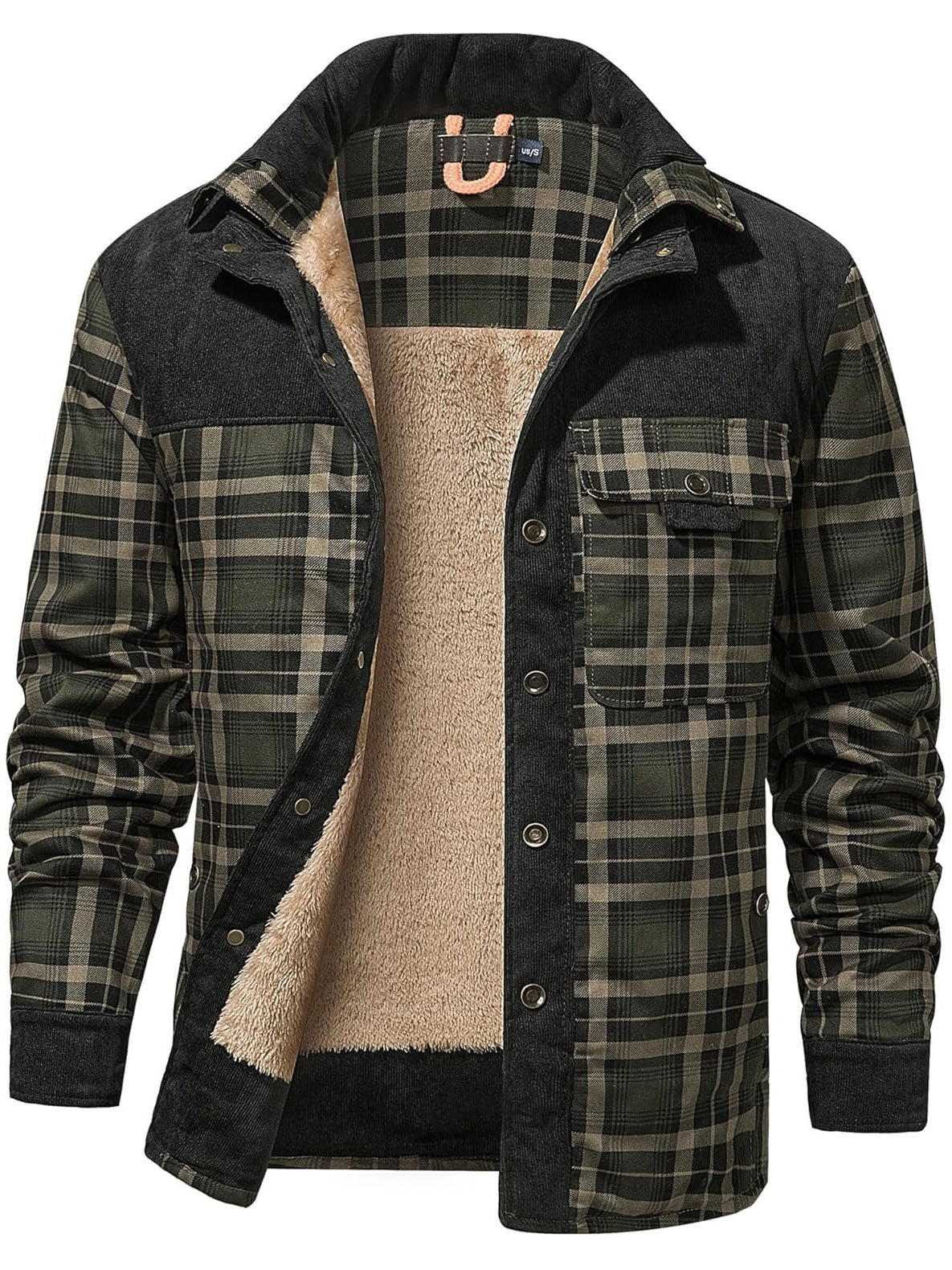 Men's Warm Plaid Fleece-Lined Outdoor Jacket