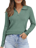 Women's Polo Neck Ribbed Knit Sweater