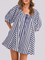 Women's Casual Loose Puff Sleeve Striped Romper