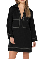 Women's Deep V Neck Denim Shirt Dress with Pockets