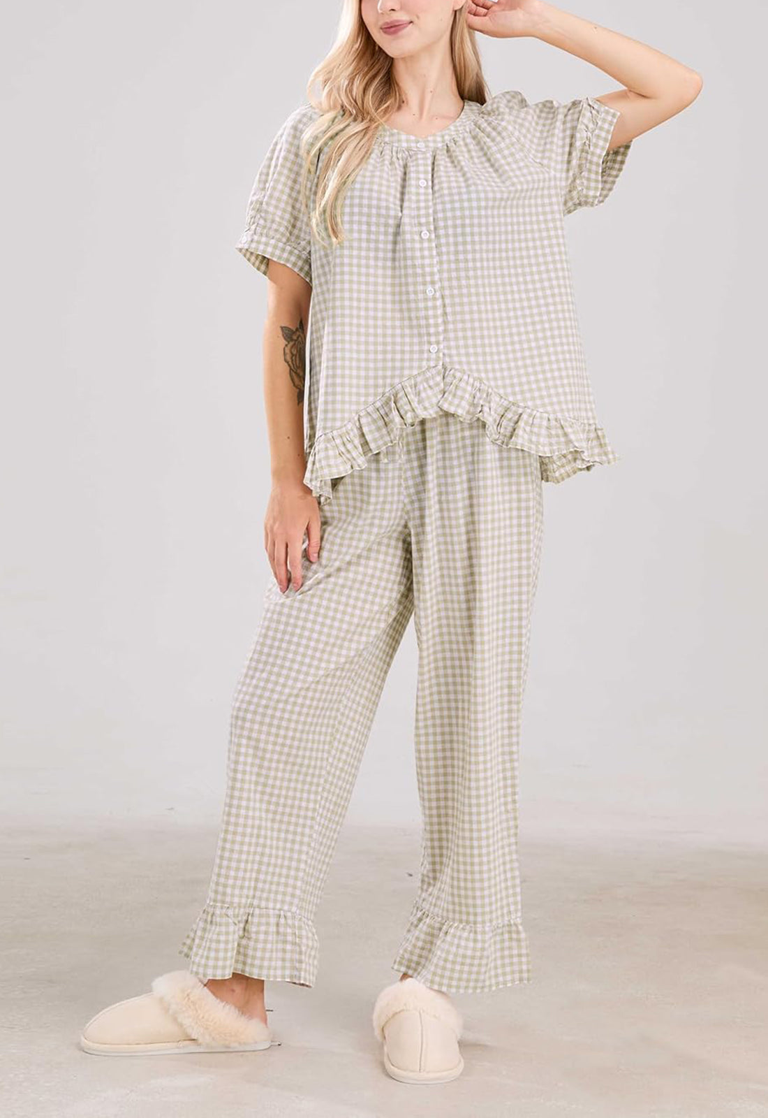 Women's2 Piece Gingham Pajama Set