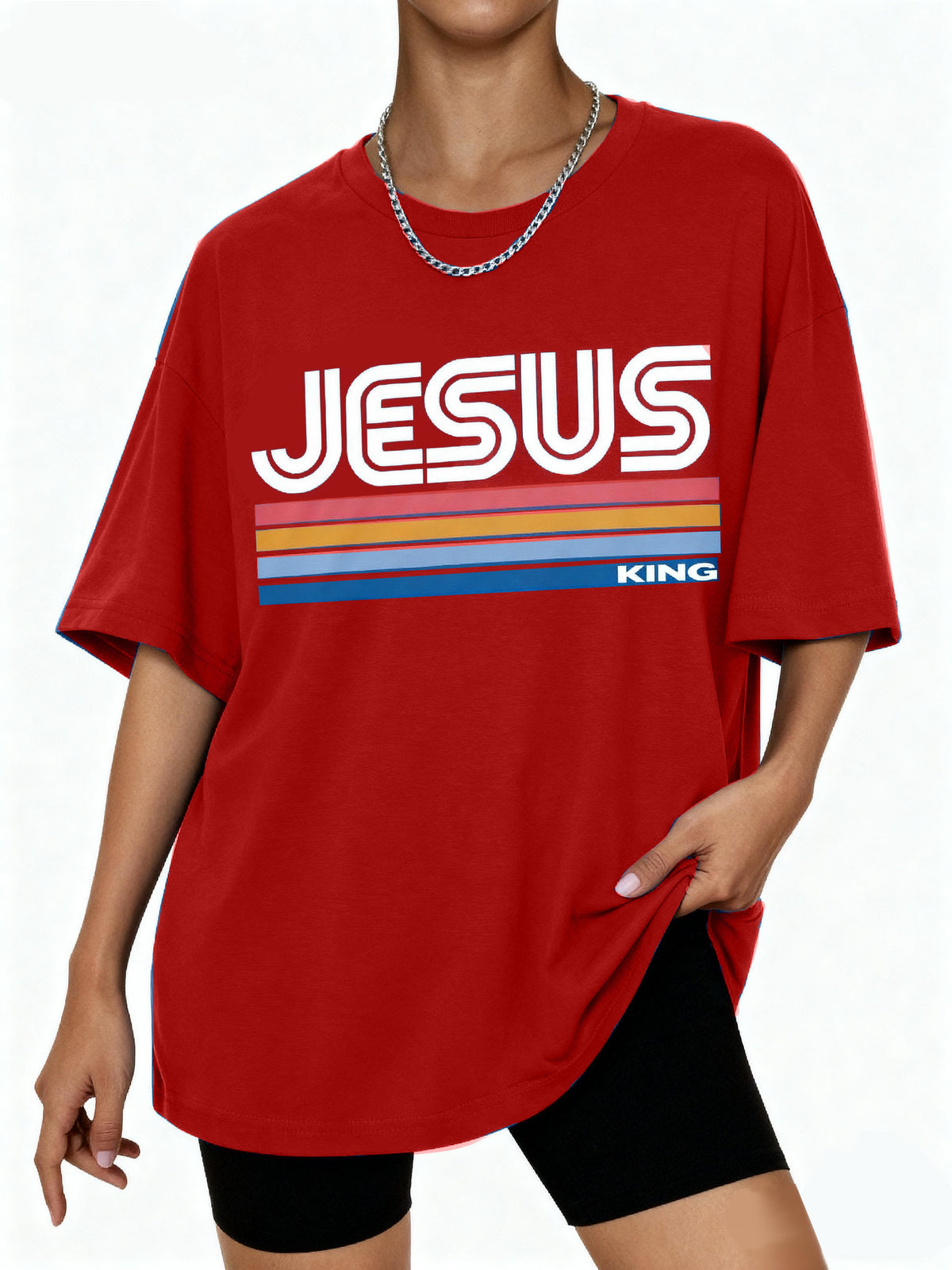 Retro Jesus King Oversized Cotton T-Shirt