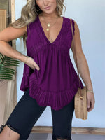V-neckline Sleeveless Flow Top with Lace Trim