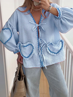 Women's Cute Tie-Front Gingham Heart Blouse