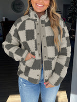 Women's Checkered Sherpa Fleece Jacket