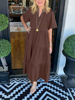 Women's V-Neck Tiered Midi Dress with Pockets