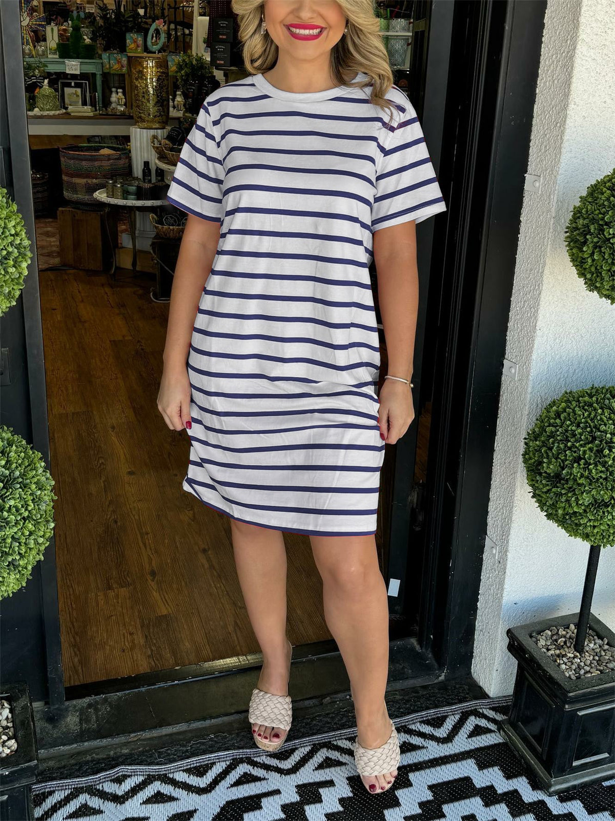 Women's Short Sleeve Striped T-Shirt Dress