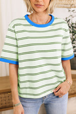 Women's Color Block Short Sleeve Striped T Shirt