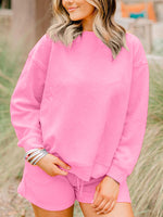 Women's Textured Long Sleeves Drawstring Shorts Set