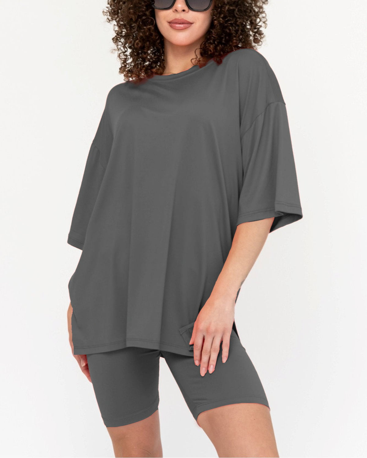 Women's Summer Crew Neck Oversized Biker Set