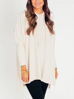 Women's Oversized Bat Sleeve Ribbed Hooded Pullover