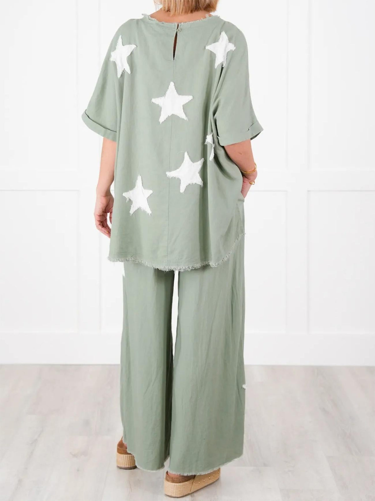 Women's Casual Star Patch Two Piece Set