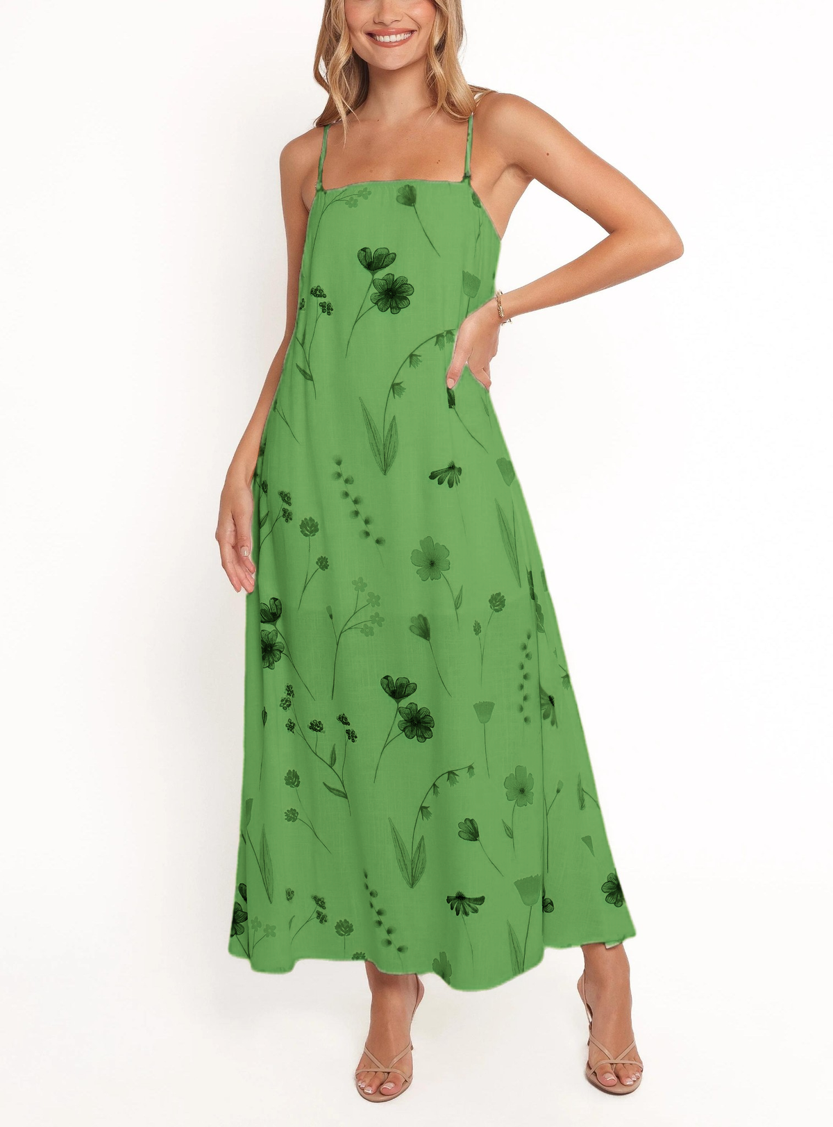 Women's Summer Spaghetti Strap Floral Print Maxi Dress