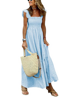 Women's Retro Plaid Smocked Flounce Long Dress