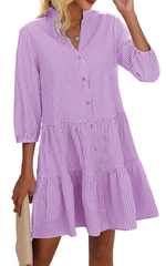 Women's Button Down 3/4 Sleeve Gingham Shirt Dress