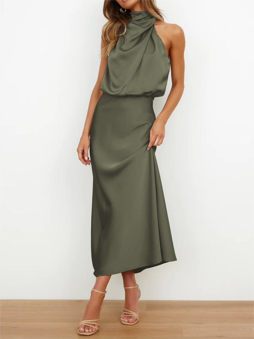 Mock Neck Keyhole Elastic High Waist Maxi Dress