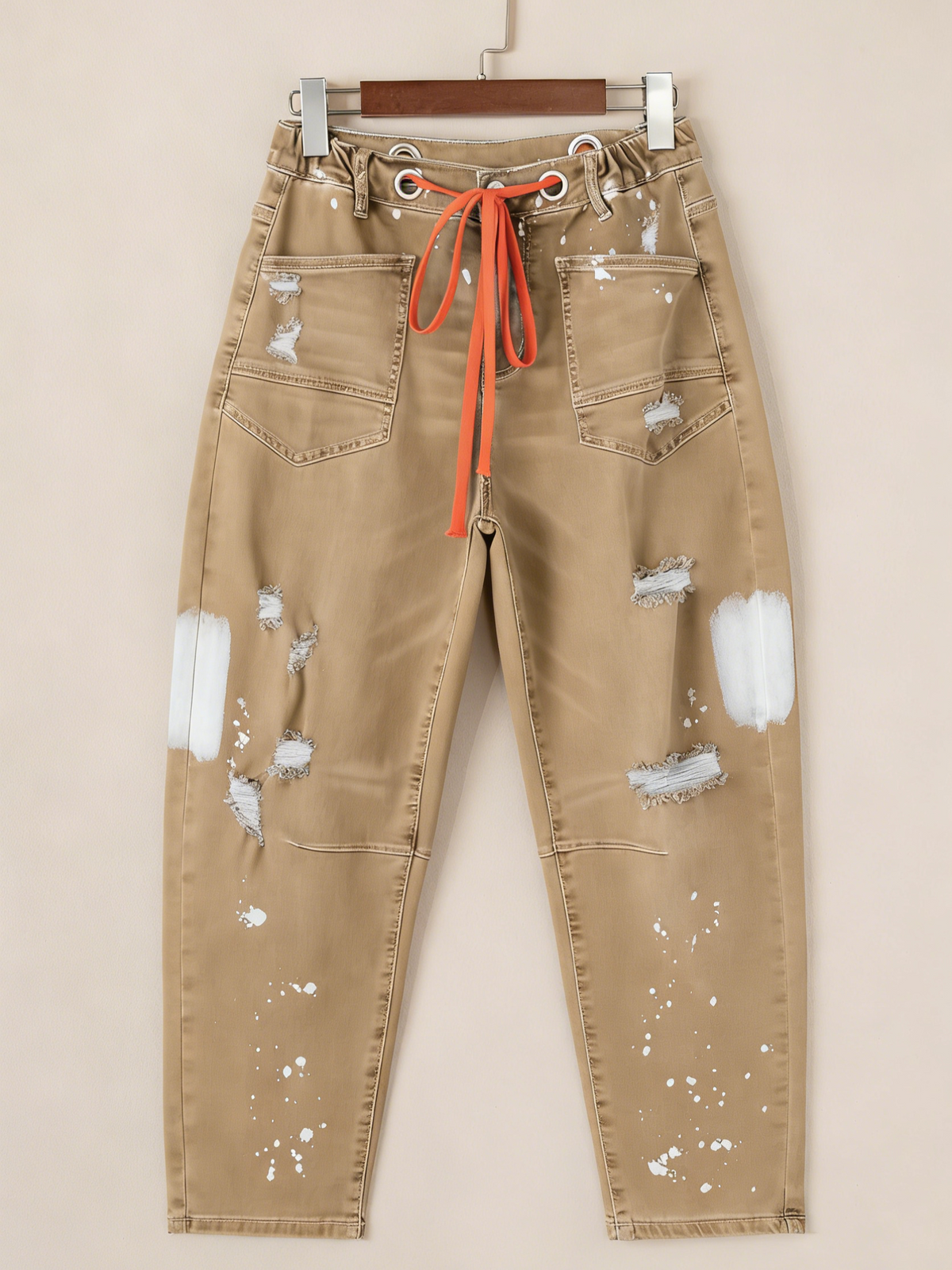 Casual Women's Distressed Drawstring Jeans