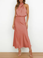 Mock Neck Keyhole Elastic High Waist Maxi Dress