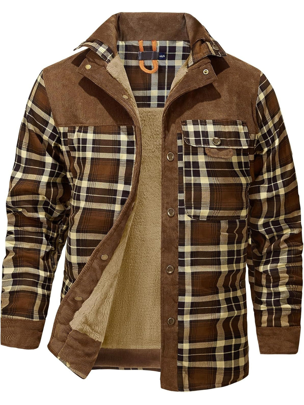 Men's Warm Plaid Fleece-Lined Outdoor Jacket