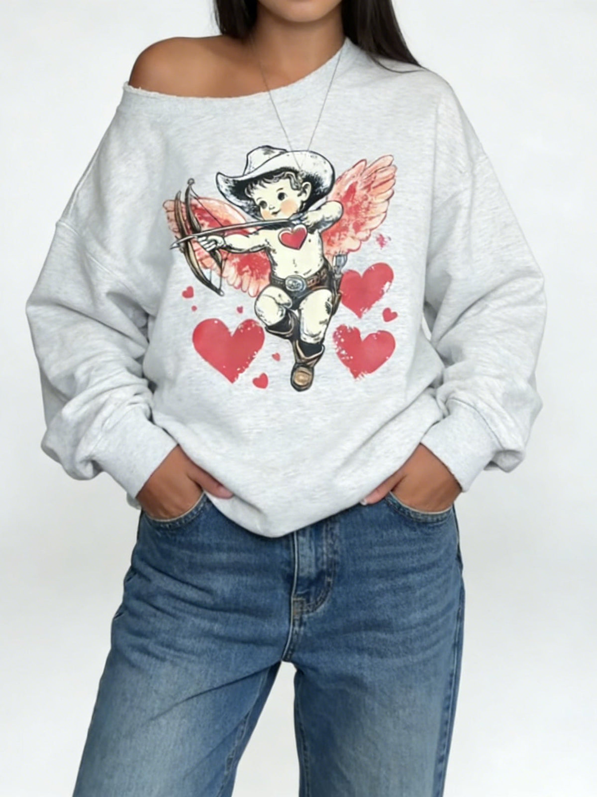 Women's Valentine's Day Cupid Cold Shoulder Sweatshirt