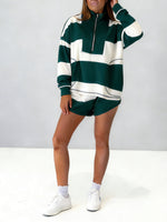 Women's Oversized Half-Zip Striped Two-Piece Sweatsuit