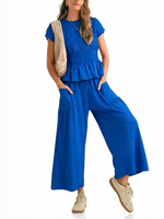 Women's Ruched Ruffle Top & Wide-Leg Pants Two-Piece Set