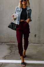 Women's Satin High Waist Pocketed Joggers