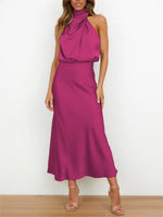 Mock Neck Keyhole Elastic High Waist Maxi Dress