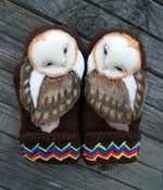 Hand Knitted Wool Nordic Mittens With Owls