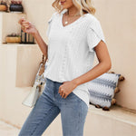 Solid color V-neck tile sleeve short-sleeved T-shirt