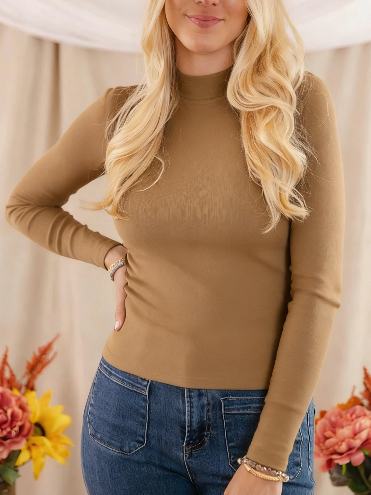Women's Fitted Turtleneck Cropped Sweater Base Layer