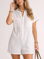 Women's Mandarin Collar Short Sleeve Romper
