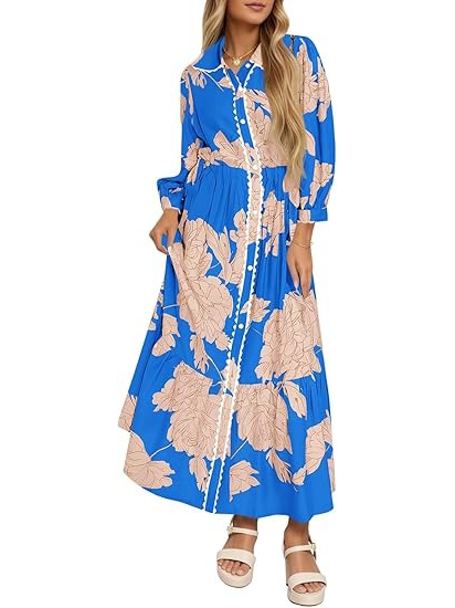 Women's Floral Print 3/4 Sleeve Ruffle Hem midi Dress