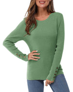 Women's Long-Sleeve Button Crew Neck Pullover Sweater