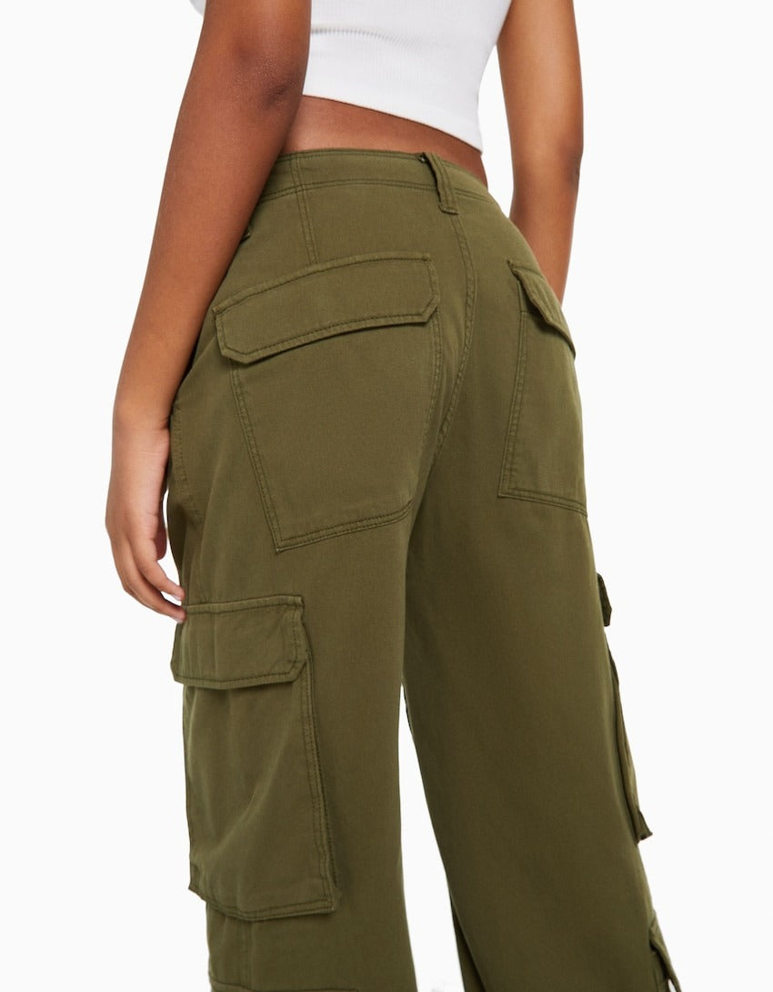 Adjustable Multi-pocket Twill Cargo Trousers