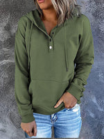Solid Button Front Hoodie with Pocket