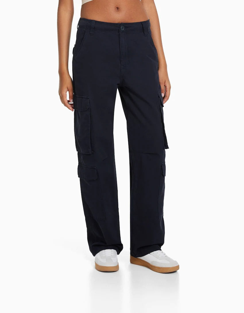 Adjustable Multi-pocket Twill Cargo Trousers