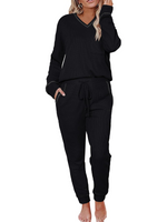 Women's V Neck Waffle Knit Two Piece Lounge Sets