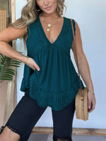 New V-neckline Sleeveless Flow Top with Lace Trim