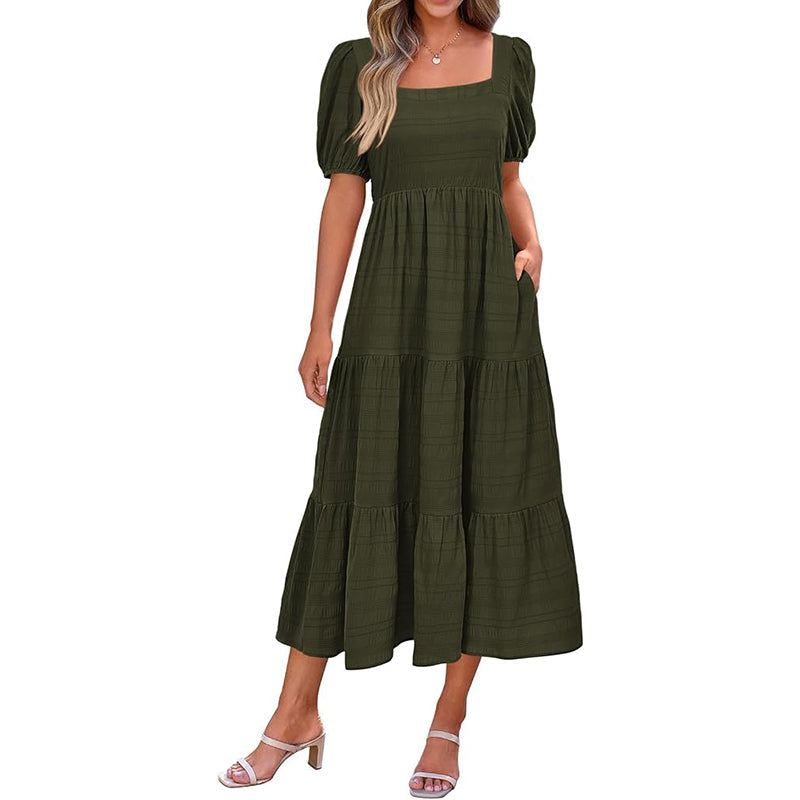Puff Sleeve Smocked FlowyMidi Dress