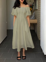 Fluttering Strapless Puffy Sleeve Dress
