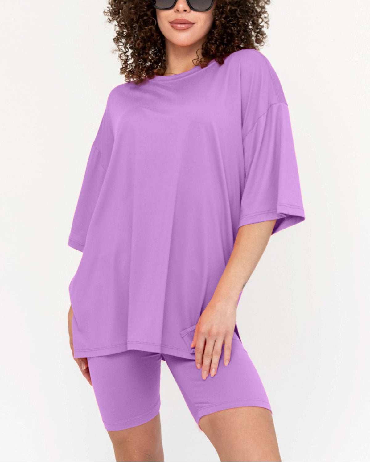 Women's Summer Crew Neck Oversized Biker Set