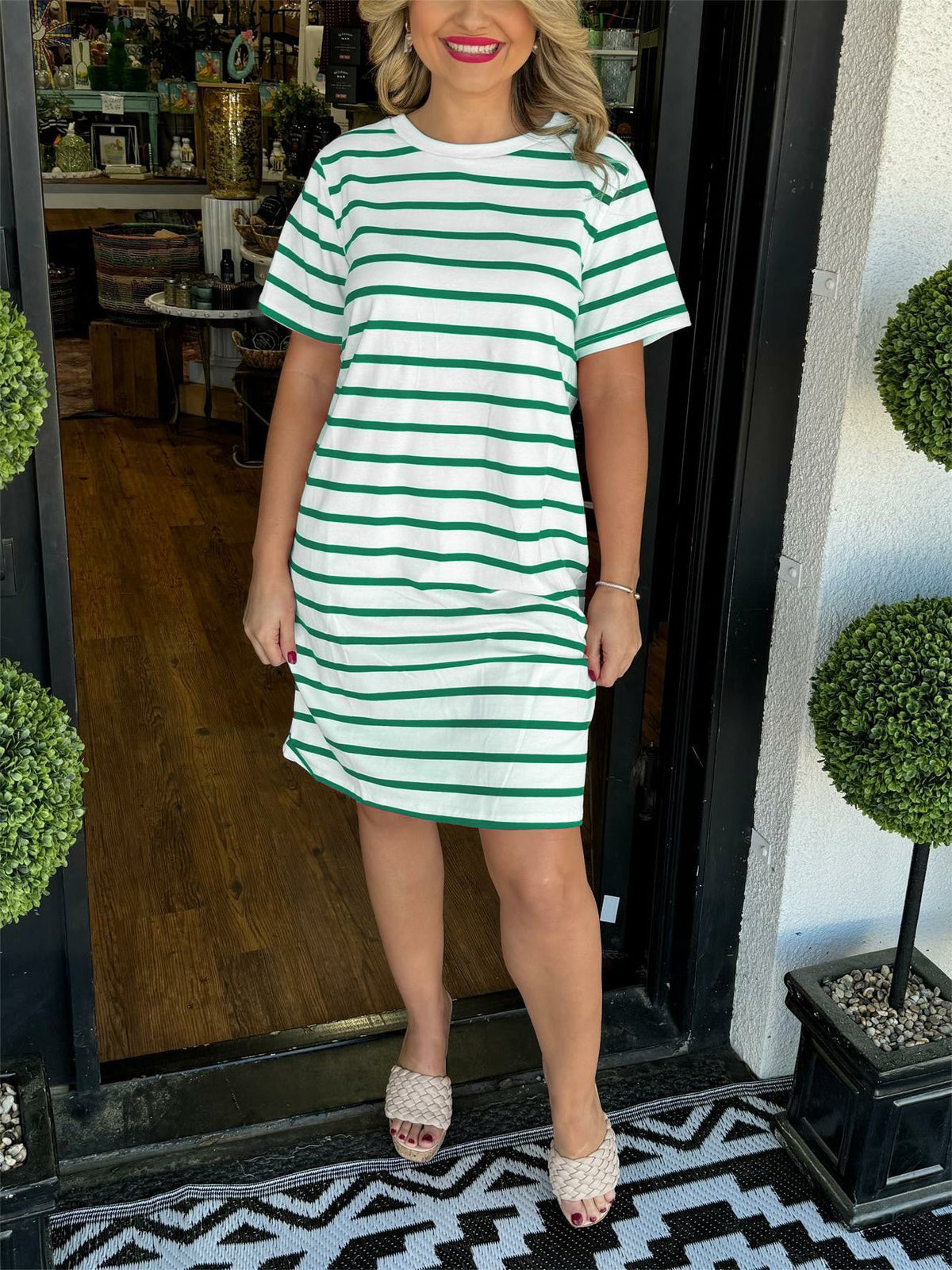Women's Short Sleeve Striped T-Shirt Dress
