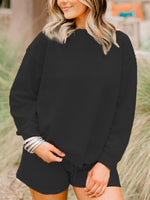 Women's Textured Long Sleeves Drawstring Shorts Set